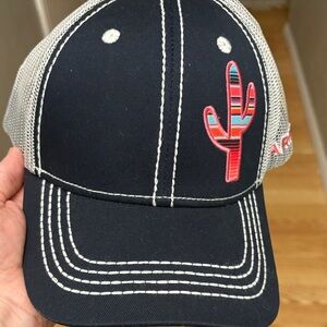 Ariat Navy and White Trucker Hat with Pink Embroidery
